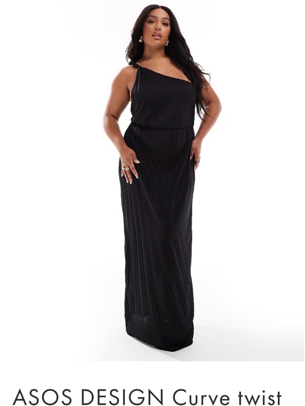 ASOS Curve Black One-Shoulder Pleated Maxi Dress
